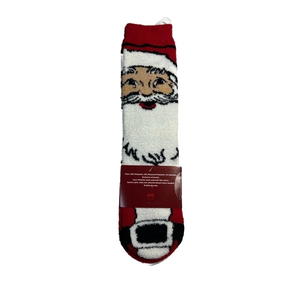 NWT 3 Pair Wondershop Santa Face Plush Holiday Novelty Christmas Socks Red White